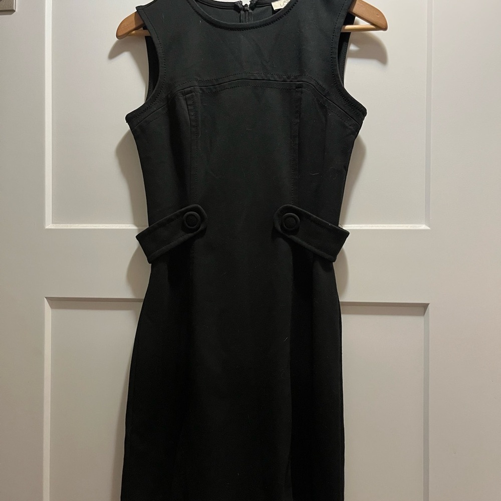 LOFT Black Midi Sheath Dress with Button-Tab Waist